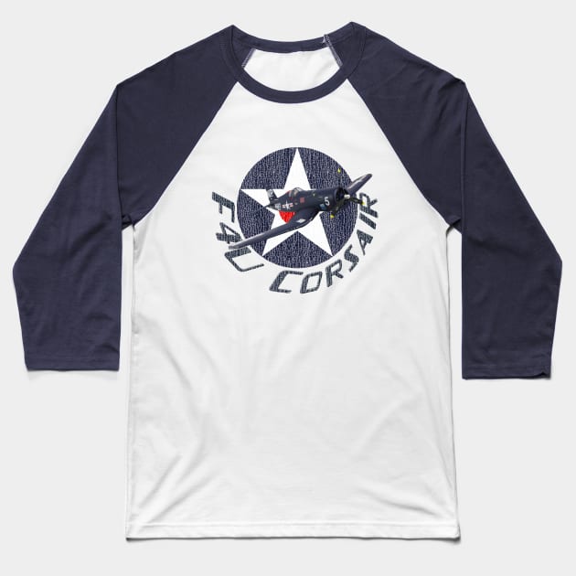 F4U Corsair Legendary WW2 Plane Baseball T-Shirt by F&L Design Co.